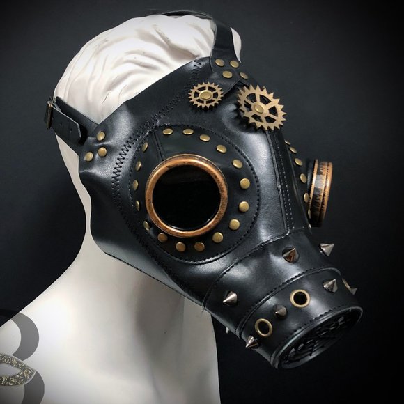 Plague Doctor Mask Black and Gold Gears - Picture 1 of 3